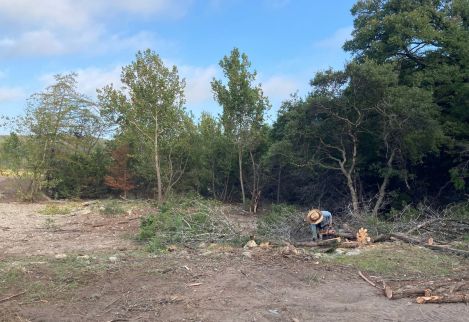 We begin this project by clearing the cedar and brush from along this dry creek.